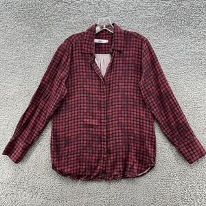 0039‎ Italy Shirt Womens Large Burgundy Polka Dot Silky Viscose Button Up Blouse
